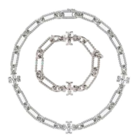 Tory Burch Silver Roxanne Chainlink Necklace and Bracelet Set - Picture 1 of 6